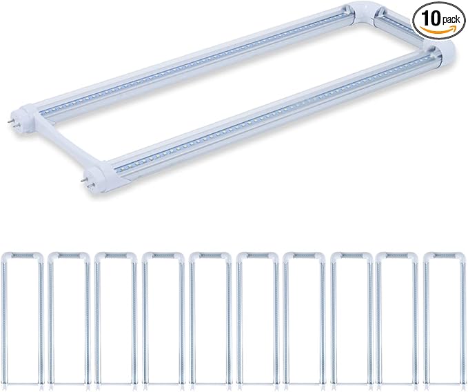 10-Pack T8 U Bend LED Tube Light 2FT 24W (60W Equivalent) U Shaped Bulb 6000K Daylight White 2640lm for Fluorescent Replacement, Dual-End Powered