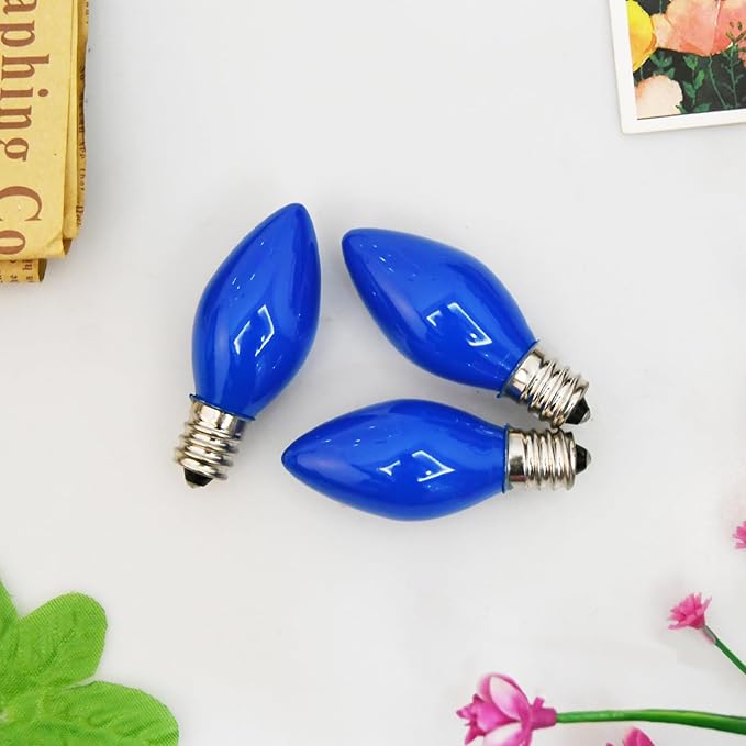 SUNSGNE C7 Blue Christmas Incandescent Light Bulbs, 5 Watt E12 Candelabra Base - Great for Patio, Night Lights, Chandelier Light Bulbs, Candelabra Bulbs, Christmas Decoration, Pack of 25