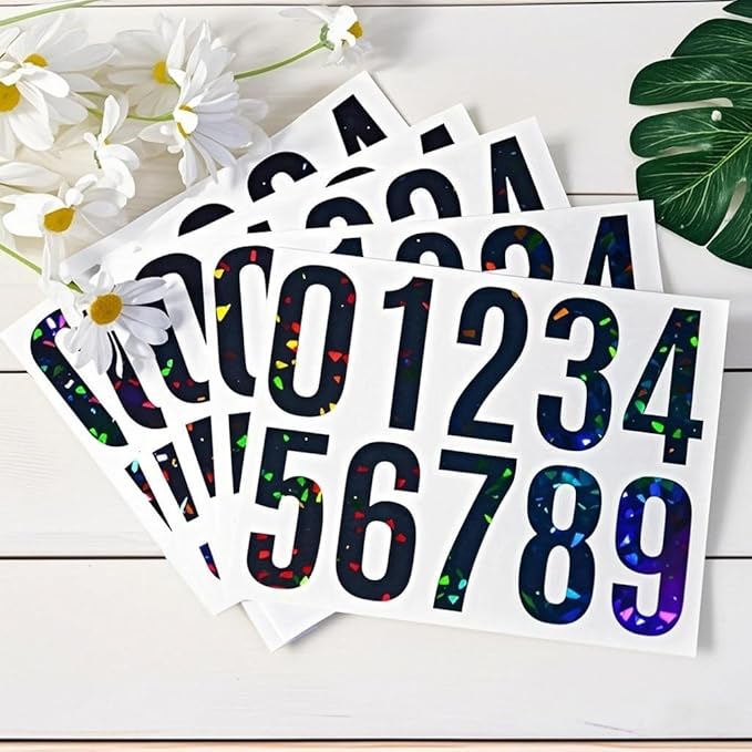10 Sheets Reflective Vinyl Mailbox Number Stickers,Self-Adhesive Address Labels for Cars, House Doors, Windows & Metal Mailboxes (Black, 3 inch)