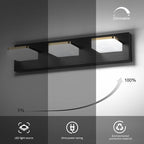 3 Light Bathroom Vanity Light - Modern Dimmable Black and Gold Bath Light Fixtures for Bathroom, 3 Lights Over Mirror, LED Wall Sconces, Daylight 5500K, Great for Makeup and Grooming