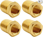 4PCS Brass Reducer Bushing, 1/4" NPT Male to 1/8" NPT Female Thread, Hex Reducing Convert Adapter Pipe Fitting Connector for Water/Oil/Gas