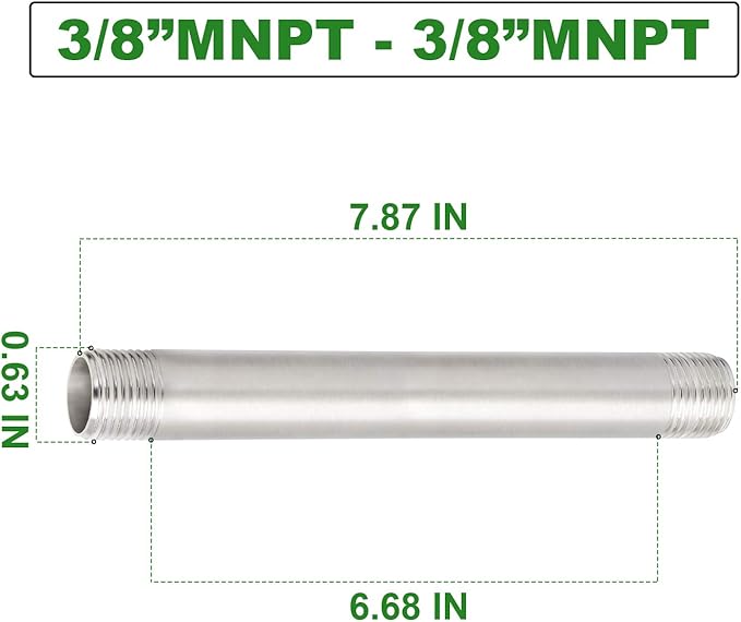 TAISHER 2PCS Stainless Steel Pipe Fittings, 3/8" NPT x 3/8" NPT Male Threaded, 8" Length Nipple Cast Pipe