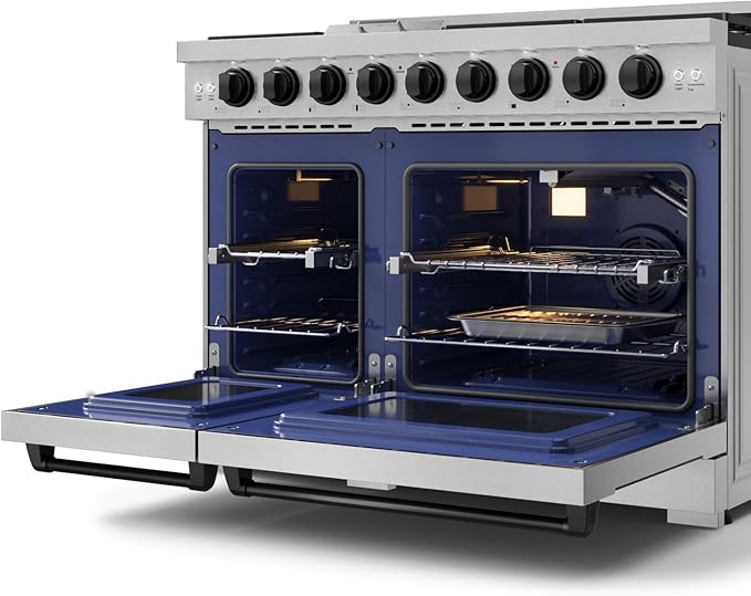 Gordon Ramsay by THOR Kitchen 48 Inch Professional Gas Range with Double Oven in Stainless Steel/Black