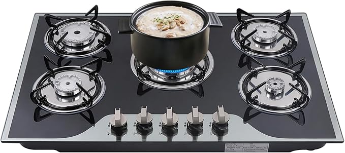 5 Burner Built-in Stainless Steel Gas Stove Top,30 Inch Gas Cooktop LPG/NG Gas Cooktop with 5 Adjustable Hob Burners for Commercial Household