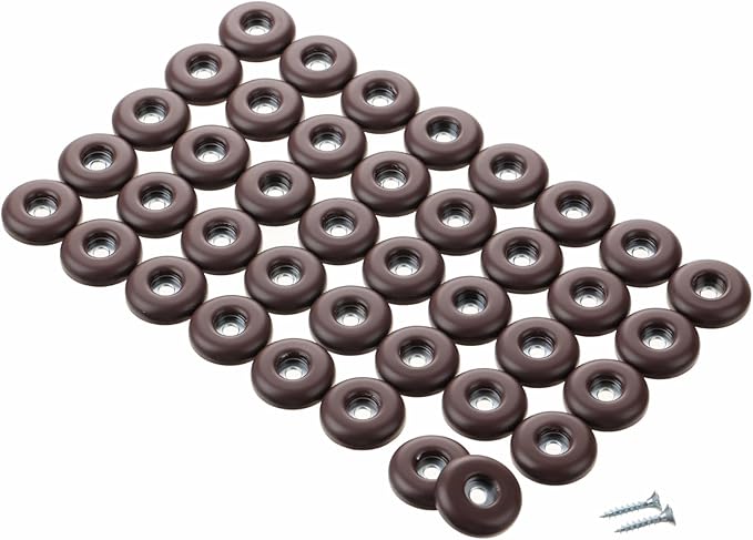 1-1/2" Screw on Furniture Sliders-Furnigear Heavy Duty PTFE (Teflon) Chair Leg Slides Glides Move Your Furniture Easy & Safely - Best Floor Protector(Brown-40pack)