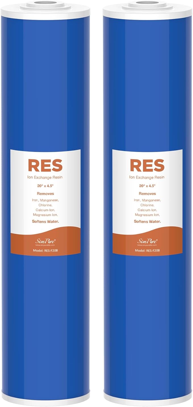 SimPure 20" x 4.5" Cation Exchange Resin Filter, Whole House Water Softening Filter Cartridge for DB20P, DB20P-3 (2 Pack)