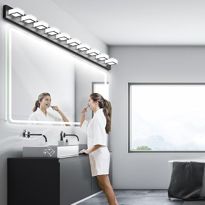 Ralbay 66inch Matte Black Bathroom Vanity Lights Metal Acrylic LED Modern Black Bathroom Wall Lighting Fixtures