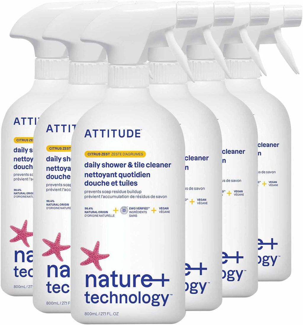Attitude Daily Shower & Tile Cleaner, Citrus Zest, Plant Based, Cruelty Free, 27 Fluid Ounces (Pack of 1)