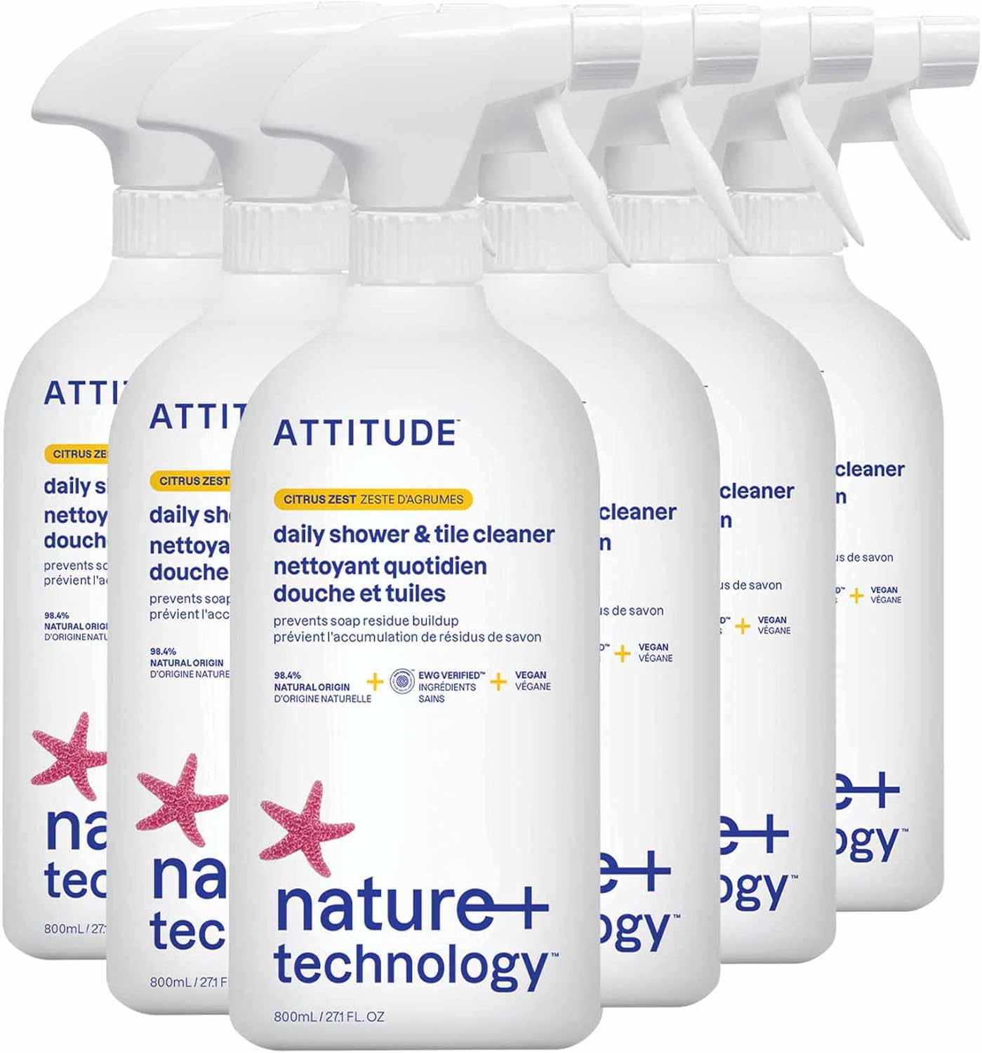 Attitude Daily Shower & Tile Cleaner, Citrus Zest, Plant Based, Cruelty Free, 27 Fluid Ounces (Pack of 1)