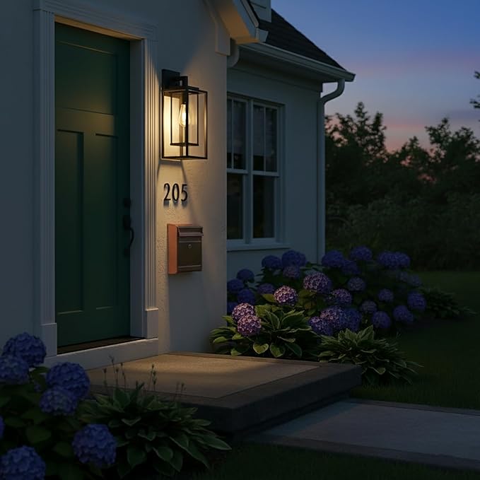 18" Outdoor Wall Light Fixtures Waterproofed Exterior Lantern W/Sturdy Rectangular Double Cage In Old Rust &Clear Tempered Glass,Sconce Mounted For House Patio,Front door,Porch,Garage Lighting 2Pack