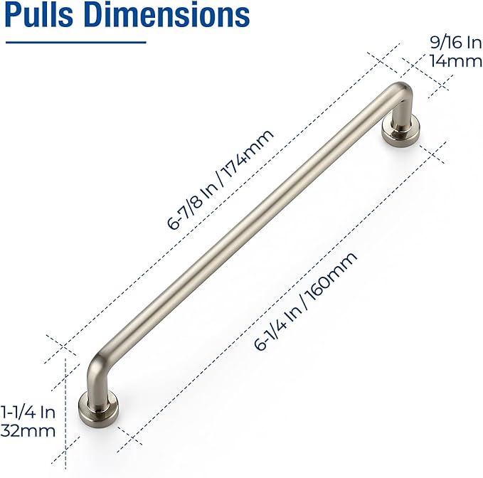 JOY DECOR Cabinet Pulls – 6-1/4 Inch Hole Center, Brushed Nickel, 2 Pack, Zinc Alloy Cabinet Handles for Drawers & Cupboard – Vintage Style Hardware for Kitchen, Bathroom, Dresser, Furniture Makeover