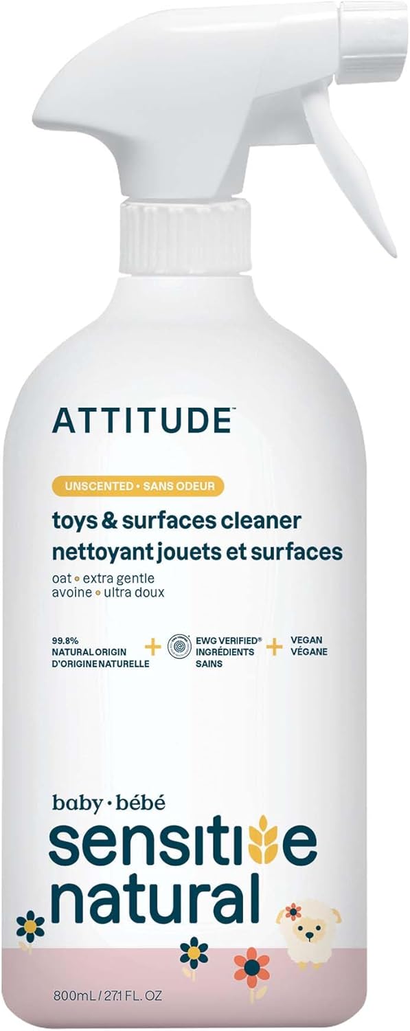 ATTITUDE Toy and Hard Surface Cleaner, Plant and Mineral Based Ingredients, Vegan, Baby and Kids Household Products, Sensitive Skin, Unscented, 27.1 Fl Oz