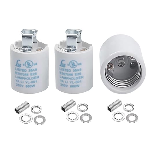 Keyless E26 Porcelain Socket,JNXQWE Ceramic Medium Base Screw Socket with Hickey IPS 1/8-27,Glazed (3-Pack,Keyless)