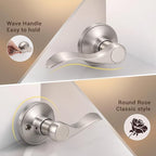 Knobonly 1 Pack Satin Nickel Pasage Door Levers Interior Door Handles for Hallyway andCloset Door Knobs Keyless Nickel Door Handles with Lock, Zinc Alloy Reversible for Right/Left