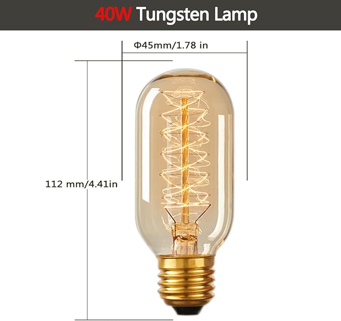 DORESshop T45 Vintage Edison Light Bulb, Antique Tubular Style Incandescent Bulb, Warm White, Amber Glass, 110-130 Volts, E26 Medium Base Lamp for Home Light Fixtures Decorative, 12 Pack