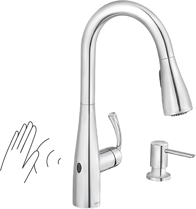 Moen Essie Chrome MotionSense Wave One-Handle Touchless Kitchen Faucet with Pulldown Sprayer and Soap Dispenser, 87014EWC