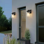 Outdoor Indoor Wall Sconce Set of 2, Modern Exterior Wall Lantern with Clear Glass, Black Outside Lighting Wall Mount for Porch Patio Bathroom Vanity