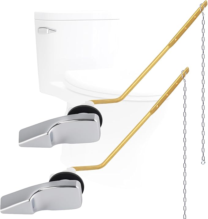Hygie Rinse 2PACK Universal Metal Toilet Handle Replacement Kit - Side Mount Compatible With American Standard/Mansfield/Gerber - Tank Flusher Lever With Flapper Chain, Chrome