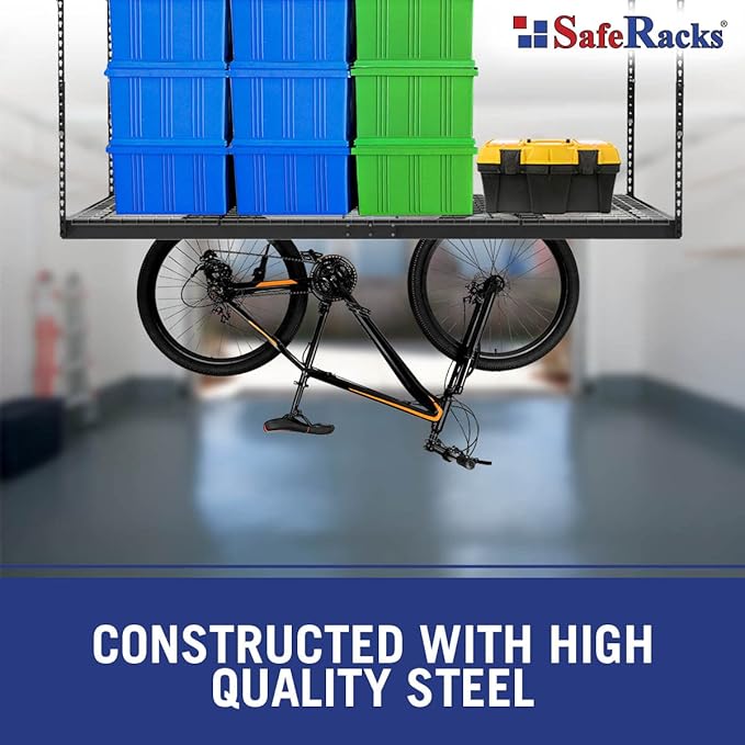 SafeRacks Overhead Garage Storage Rack, Heavy Duty Racks for Garage w/ 600 lb Capacity, Easy Garage Storage Adjustable Storage Rack Ceiling Mount Storage for Garage 4x8 White, 24"-45" (2 Pack)