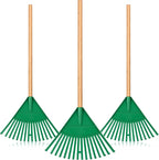 Macarrie Pack of 3 Kids Rakes with Hardwood Handle Lawn Garden Rake for Kids Gifts to Sweep Fall Leaves in Lawn and Tidying up The Garden Made of Wood and Plastic, 34.6 Inch (Green)