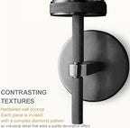 Knurled Wall Sconces Set of Two, Black Wall Sconce Lights, 14" Black Bathroom Wall Sconces, Glass Linear Sconce Wall Lighting, Vanity Lights Bathroom Light Fixture Wall Lights for Living Room