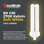 GoodBulb 42 Watt CFL Light Bulbs 4 Pin GX24Q-4 Base 2700K Soft White 42W High Output 3200 Lumens Triple Tube Compact Fluorescent Light Bulbs Plug-in 10 Pack