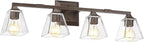 Bronze Bathroom Light Fixtures, HWH 4-Light Farmhouse Vanity Wall Sconce Bathroom Sconce Over Mirror, Oil-Rubbed Bronze Finish with Square Glass Shade, 5HY68B-4W ORB
