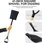 Flat Shovel, Square Shovel for Transfer Snow, 41 inch Long, Durable D Grip, for Farming, Outdoor Works, Gardening, Landscape Works