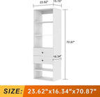 Modular Closet System: Wall Mounted Garment Rack Walk-in Clothes Storage with Drawers Built in Closet Organization with Shelves for Bedroom White 23.62''L x 16.34''W x 70.87''H