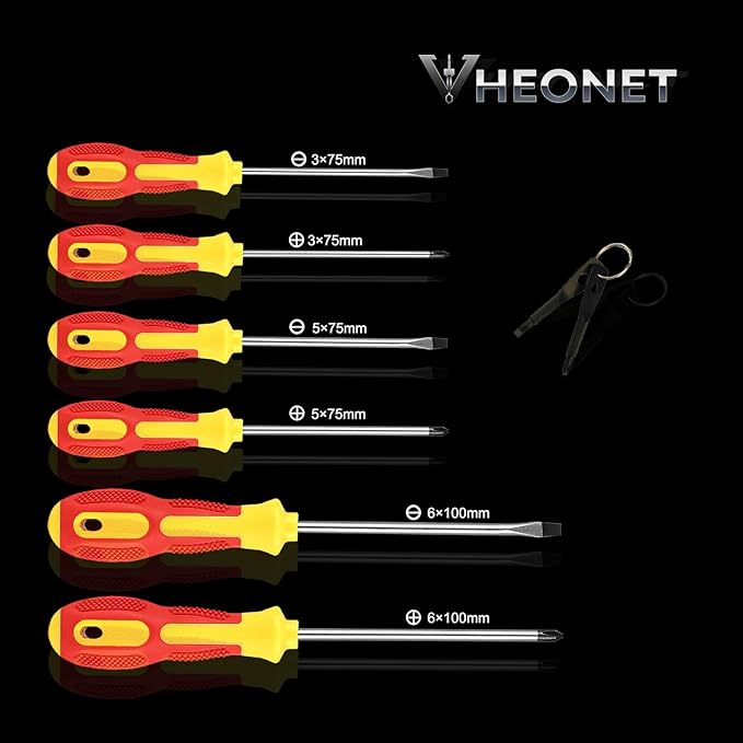 Magnetic Screwdriver Sets 6 PCS,Screwdriver Set with Small Box,Flat Head Phillips Screwdriver, Non-Slip Cushion Grip for Repair Home Improvement,Red & Yellow