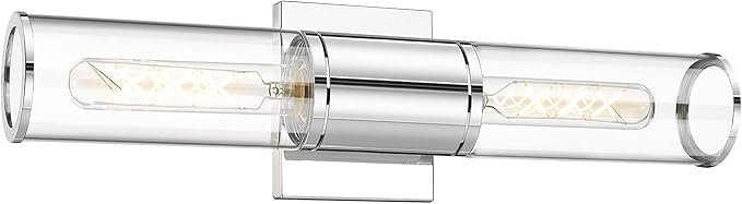 Bathroom Vanity Light Fixtures, Chrome Wall Lights in Clear Glass Indoor Wall Sconce, Modern Wall Light Up and Down Wall Mount Lamp for Bathroom, Bedroom, Hallway, Kitchen, VL834-CH-CL