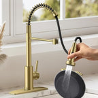 Smart Kitchen Faucet, 3 Modes Pull Down Sprayer, Smart Touch On Sensor Activated, Ceramic Disc Valve, 360-Degree Rotation, 1 or 3 Hole Deck Plate. 20-Year Warranty. (KW-62J, Brushed Gold)