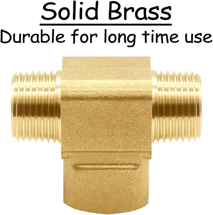 2PCS 3/8 Inch Brass Tee Pipe Fitting 3/8" NPT Male x 3/8" NPT Female x 3/8" NPT Male for Water/Oil/Gas