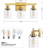 3 Light Gold Bathroom Light Fixtures, Bathroom Vanity Light Over Mirror, Gold Wall Sconce Vanity Lighting with Clear Glass Shade,Modern Farmhouse Bath Wall Lamp for Mirror Kitchen