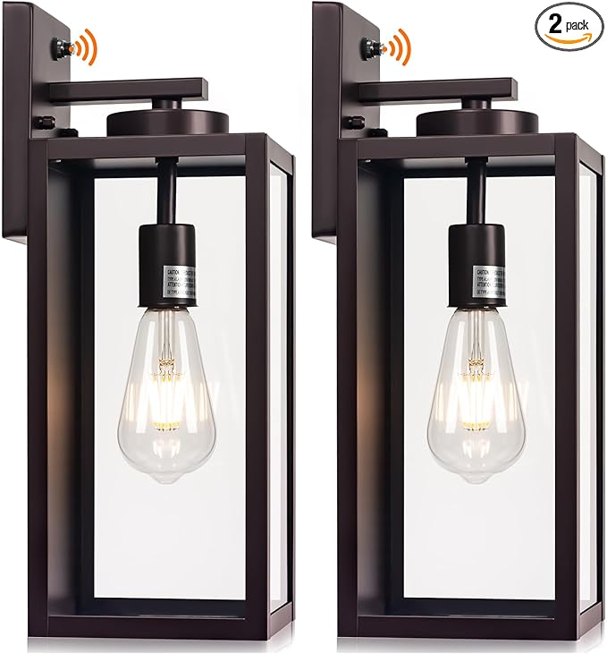 16-inch Oil-Rubbed Bronze Dusk to Dawn Outdoor Wall Light Fixtures, Exterior Waterproof Wall Lanterns, Brown Porch Sconces Lighting, Modern Outside Lights for House Patio Front Door Entryway, 2-Packs