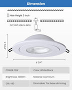 6-Inch Gimbal Recessed Light - 12W 90° Tilt & 360° Rotation, 5CCT (2700K-5000K), IC Rated LED Eyeball Recessed Lighting, for Sloped Ceilings, Soffit Light, Hallyway，Kitchens, White 6 Pack