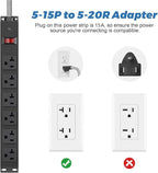 Heavy Duty Power Strip 20 amp Surge Protector,Wall mountable Power Strip,12 Gauge Extension Cord 5-15P Adapter High Amp 6-20R T-Slot Industrial Outlet,for Garage,Workshop & Industrial