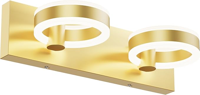 LED Bathroom Light Fixtures,15inch Gold Vanity Lights, Modern 2 Light Acrylic Wall Sconces, 350° Rotatable Wall Lighting Fixture Over Mirror