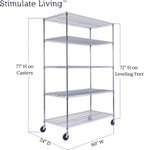 48"x24"x72" Prime Heavy Duty Chrome 5-Tier Steel Wire Shelving NSF 4000 LBS MAX Capacity Storage Rack for Commercial, School, Home, Garage, Warehouse, Industrial, and Hospital Uses (with Wheels)