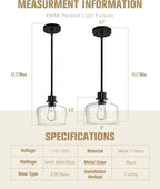 Emak 2 Pack Pendant Lights Kitchen Island, 8 Inch Black Pendant Light Fixtures with Clear Glass Shade, Modern Farmhouse Island Lights for Kitchen, Dining Room, Bar, PL122-BK-CG-2PK