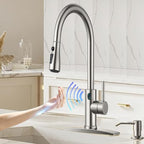 Touch-Less Kitchen Faucet, 3 Modes Pull Down Sprayer,LED Temperature Control,Sensor Activated,Ceramic Valve, 360-Degree Rotation,1 or 3 Hole Deck Plate.10-Year Warranty. (KW-78SN,Brushed Nickel)