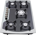 5 Burner Built-in Stainless Steel Gas Stove Top,30 Inch Gas Cooktop LPG/NG Gas Cooktop with 5 Adjustable Hob Burners for Commercial Household