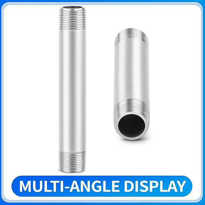 ChillWaves 304 Stainless Steel Pipe Fitting, Nipple Cast Pipe 1" NPT Male x 1" NPT Male Thread 6" Length(150MM)(2-PACK)