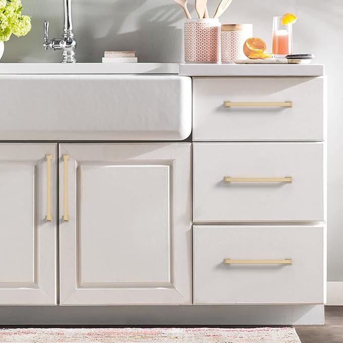 6 Pack 7 Inch Brushed Brass Cabinet Handles - Kitchen Hardware Pulls for Cabinets in Gold