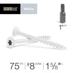 Deck Plus 1-5/8 Inch Epoxy Coated Exterior Wood and Fence Screws #8 x 1-5/8" Torx/Star Drive Included Coarse Thread, Outdoor Rust Resistant Decking Screw, White, 75 Pieces | 42667