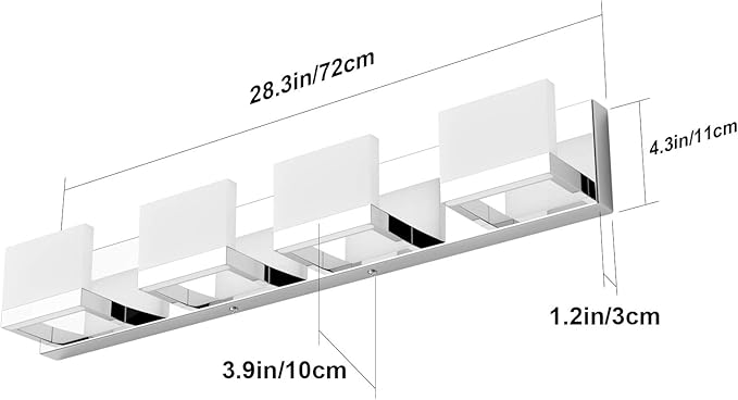 Tipace 4 Lights LED Modern Vanity Light Chrome Bathroom Lighting Fixture Up and Down Bathroom Wall Light Over Mirror(White Light 6000K)