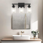 3-Light Bathroom Light Fixtures, Black Bathroom Vanity Light with Clear Glass Shade, Modern Bathroom Wall Lights Over Mirror, Farmhouse Wall Sconces Lighting for Bedroom LivingRoom