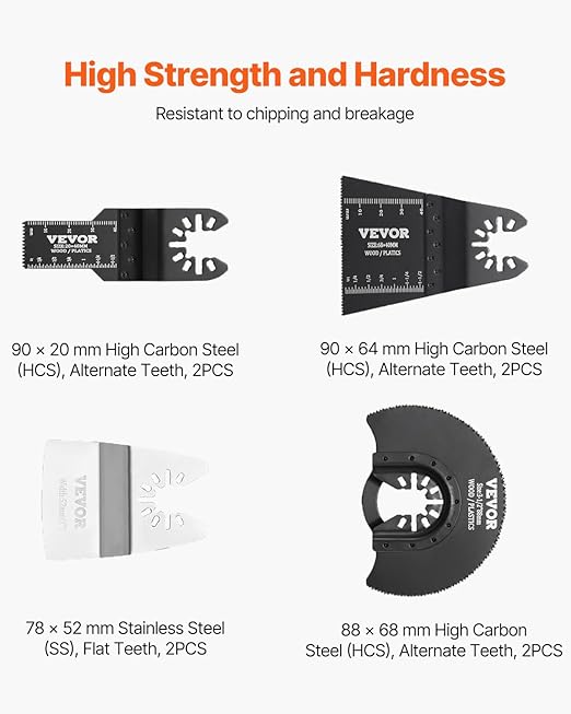 VEVOR 30-Piece Oscillating Saw Blades, Quick Release Multi Tool Blades Kits, 8 Types Oscillating Multitool Blade for Wood Plastic Metal, Compatible with Dewalt Ryobi Milwaukee Hitachi Chicago Fein