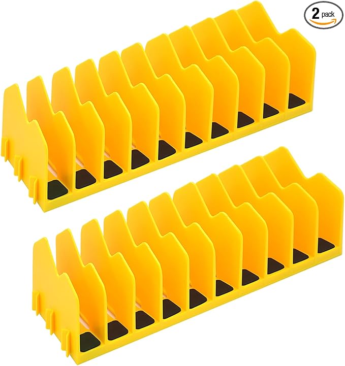 Plier Organizer, 2 Pack Pliers Rack for Toolbox Pliers Wrench Screwdriver, 20 Slots Tool Boxes Drawer Storage for Cutters Tools with Non-Slip Rubber Base,Yellow