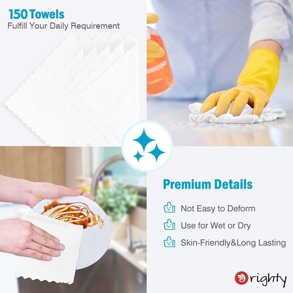 Orighty Cleaning Cloths Bulk, 150 Pack Shop Rags Reusable, Multi-Purpose Shop Towels for Cars, Microfiber Cleaning Rags for Automotive, Mechanic, Kitchen, Lint Free Towels 11.5’’ x 11.5’’, White